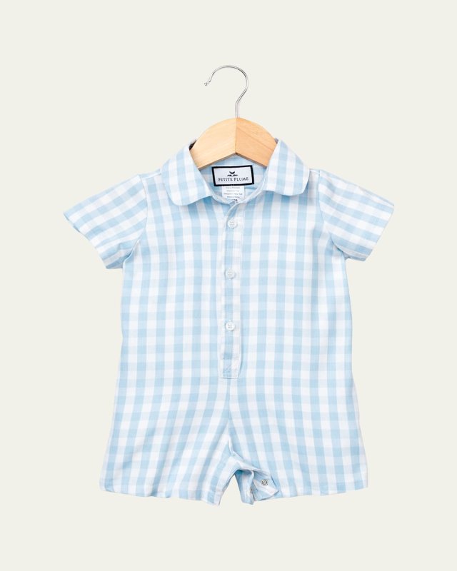 Kid's Gingham Short-Sleeve Romper, Size 0-24